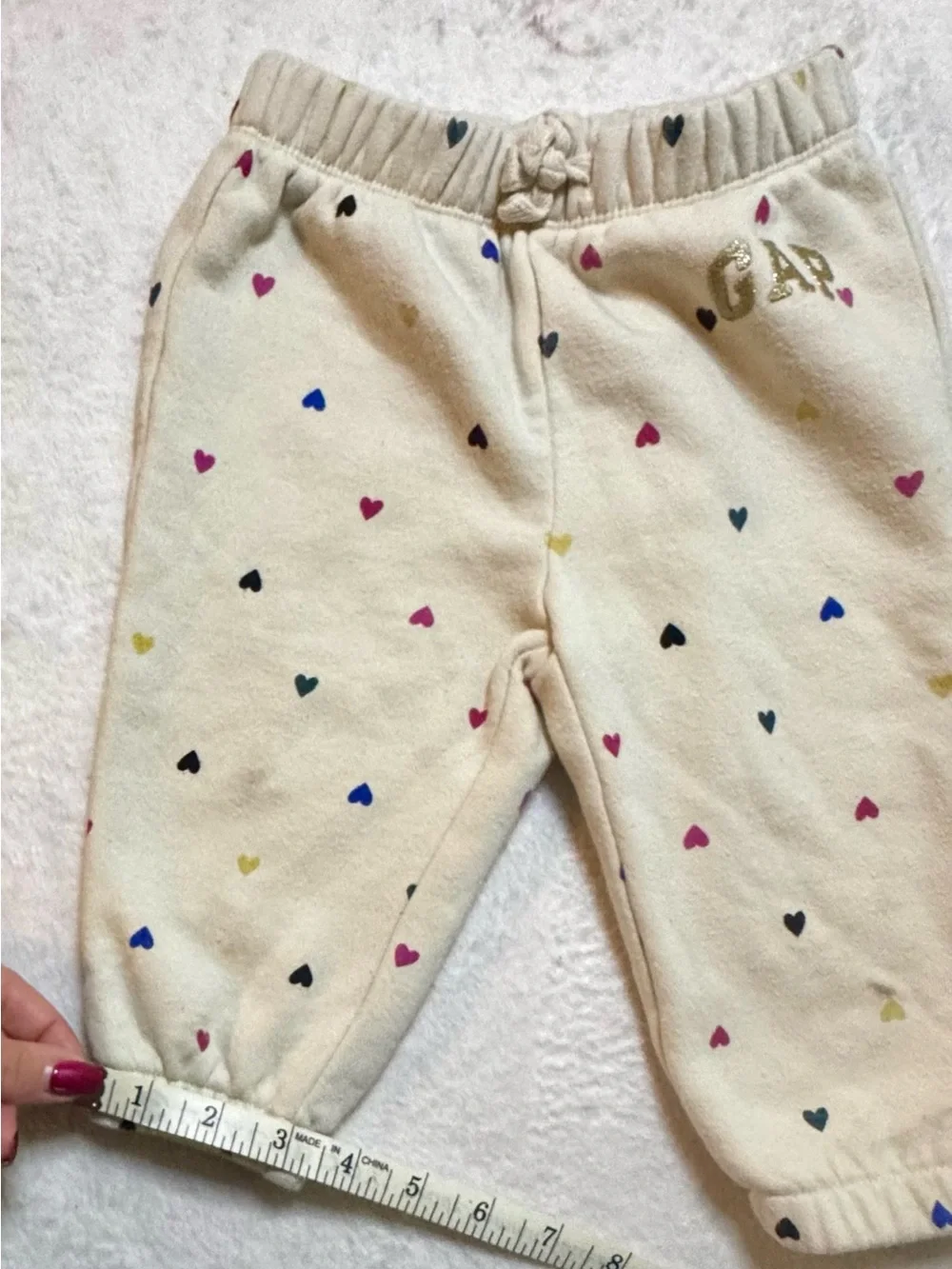 GAP Cream Heart-Print Fleece Jogger Pants for 12-18 month baby